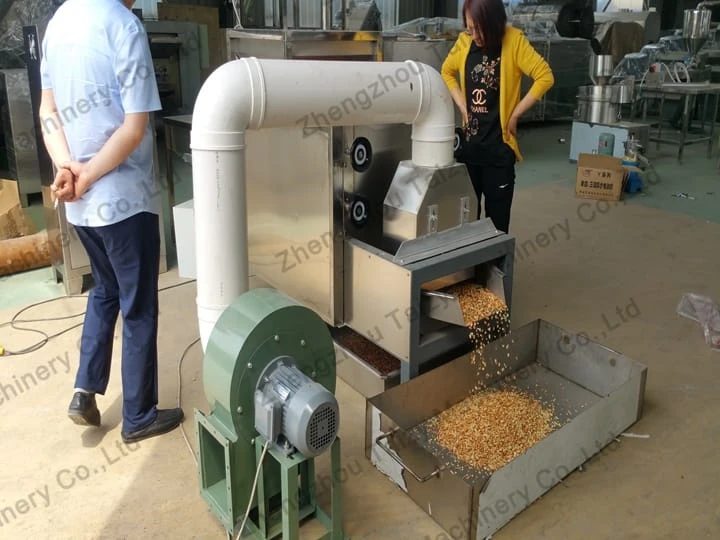 Peanut halving machine produces up to 1000 pounds per hour.